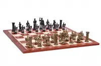 Figury szachowe stylizowane na Cesarstwo Rzymskie, czarno-złote, dociążane metalem (król 98 mm)