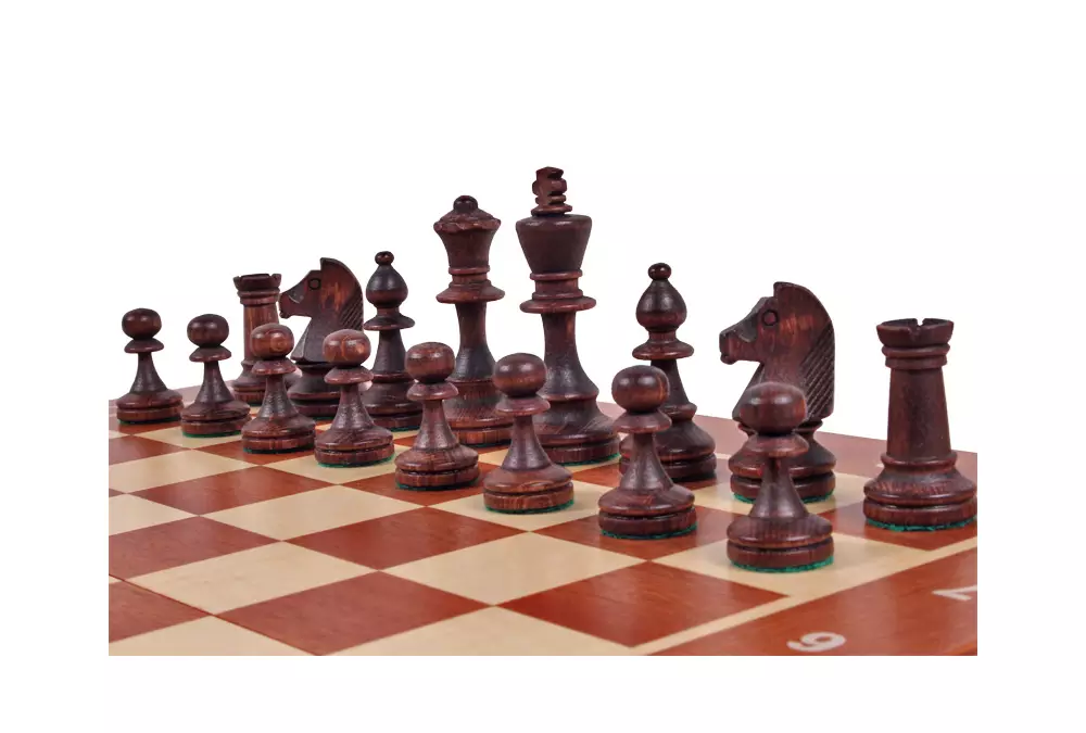Szachy Turniejowe nr 4 (42x42cm) Intarsjowane - piękny zestaw rzeźbionych szachów drewnianych - na prezent dla dziecka i dorosłego