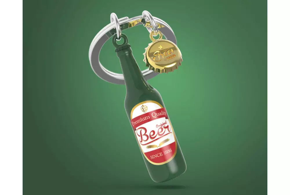 Elegancki metalowy breloczek Meta[l]morphose - Butelka piwa