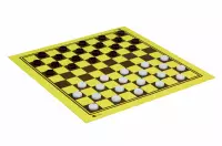 Zestaw szachy + warcaby - figury plastikowe DCP03G + warcaby plastikowe 27 mm + szachownica tekturowa składana na pół dwustronna 64 / 100 pól