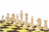 Zestaw szachowy turniejowy - figury szachowe drewniane CHW26 ART (król 90 mm) + szachownica tekturowa składana o polu 55 mm + woreczek welurowy