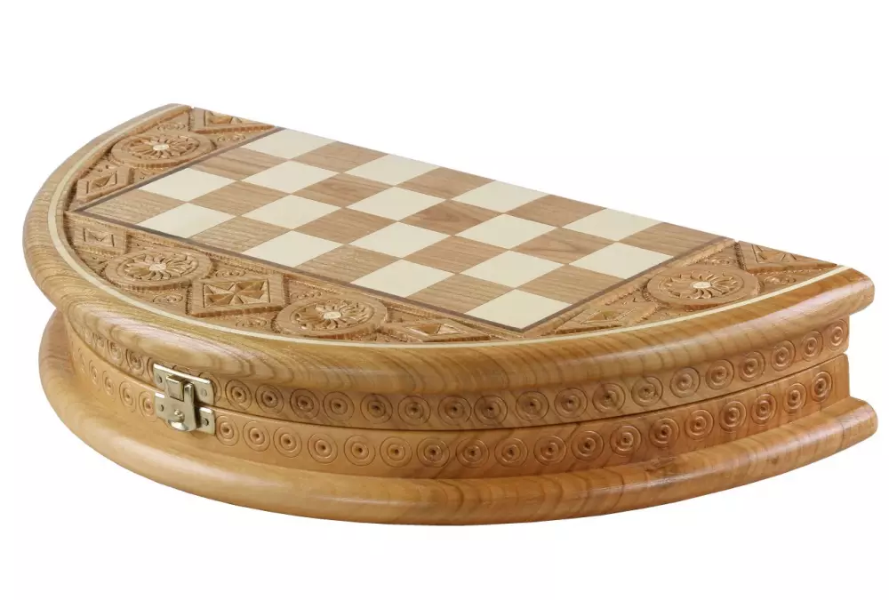 Szachy Rubin - ręcznie rzeźbiona okrągła kaseta (33cm)