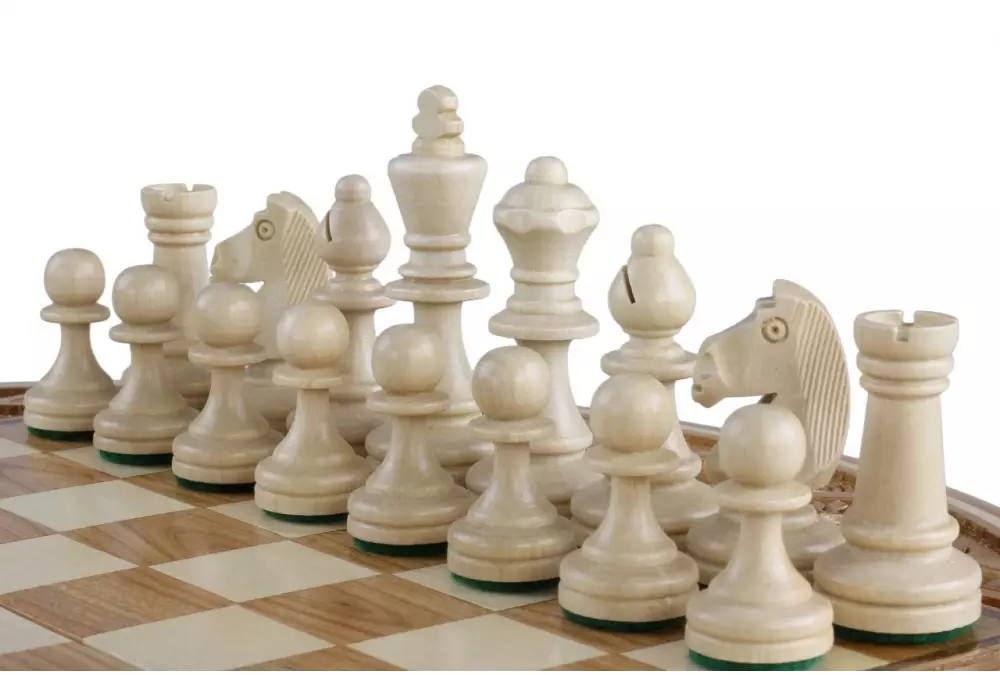 Szachy Rubin - ręcznie rzeźbiona okrągła kaseta (33cm)