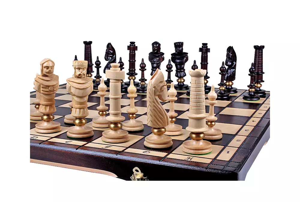 Ekskluzywne szachy "ROYAL LUX" (62x61,5 cm) - drewno i mosiądz