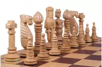 DUŻE SZACHY DĘBOWE (64,5x65cm) intarsjowane, rzeźbione, drewniane