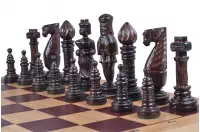 DUŻE SZACHY DĘBOWE (64,5x65cm) intarsjowane, rzeźbione, drewniane