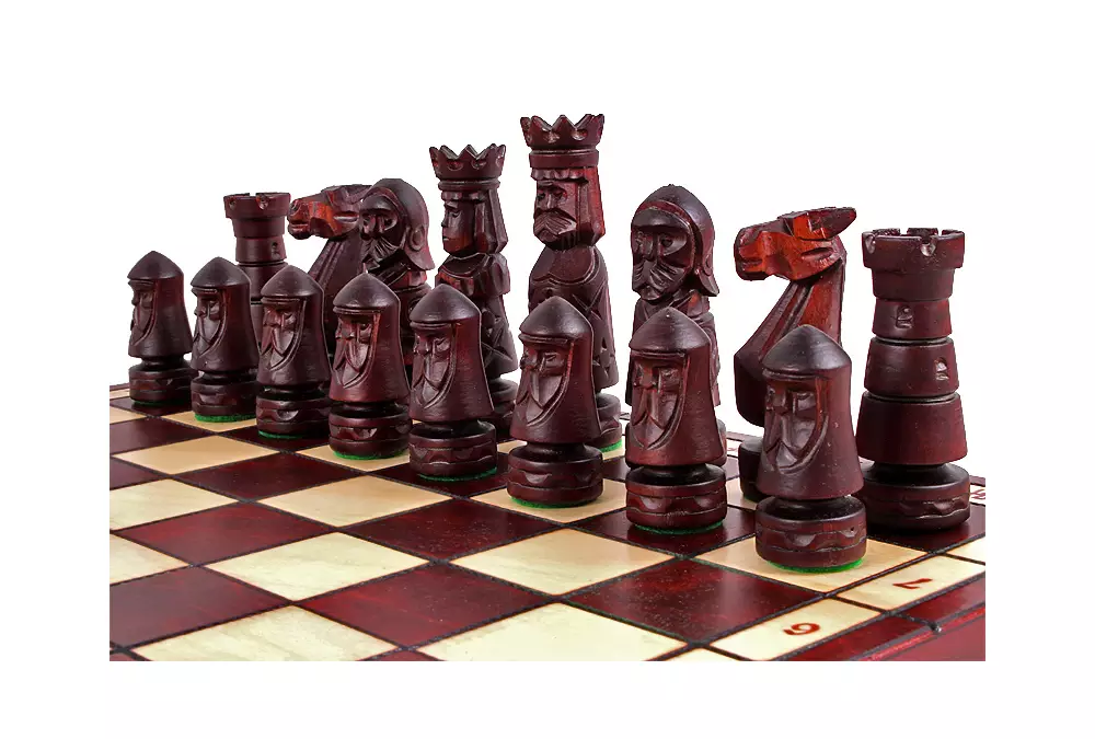 DUŻE SZACHY ZAMKOWE Rzeźbione Drewniane (49x48 cm)