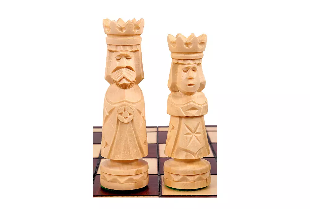 DUŻE SZACHY ZAMKOWE Rzeźbione Drewniane (49x48 cm)