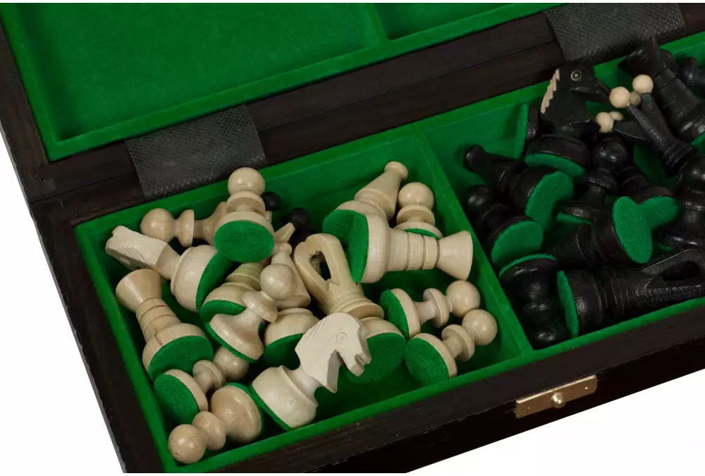 SZACHY KRÓLEWSKIE MAŁE (28,5 x 28 cm) klonowe, ozdobne, czarne