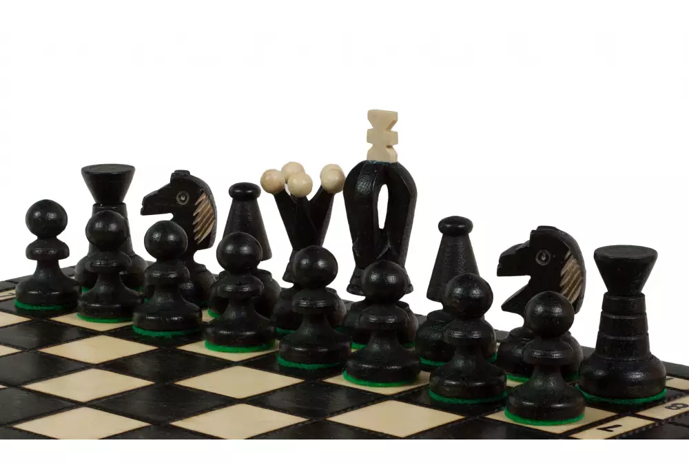 SZACHY KRÓLEWSKIE MAŁE (28,5 x 28 cm) klonowe, ozdobne, czarne