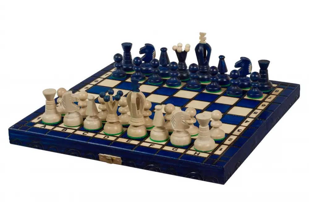 SZACHY KRÓLEWSKIE MAŁE (30x30cm) klonowe, ozdobne, niebieskie