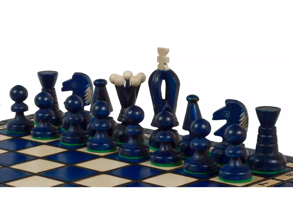 SZACHY KRÓLEWSKIE MAŁE (30x30cm) klonowe, ozdobne, niebieskie