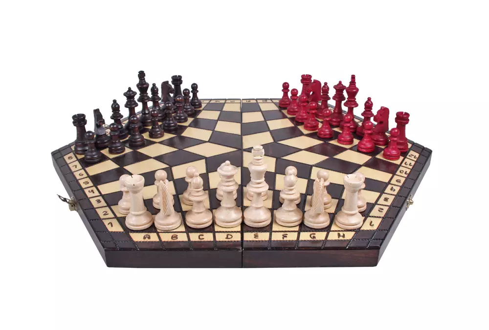 Szachy dla trójki graczy - duże (sześciokątna szachownica o boku 26 cm)