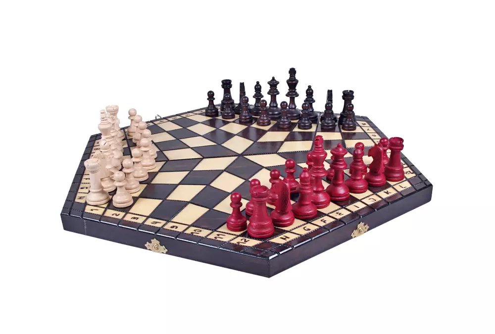 Szachy dla trójki graczy - duże (sześciokątna szachownica o boku 26 cm)