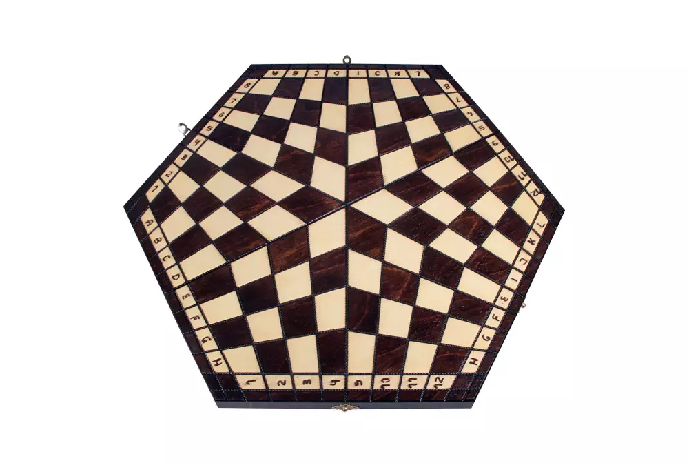 Szachy dla trójki graczy - duże (sześciokątna szachownica o boku 26 cm)