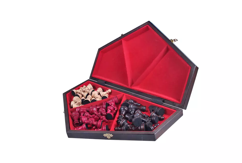 Szachy dla trójki graczy - duże (sześciokątna szachownica o boku 26 cm)