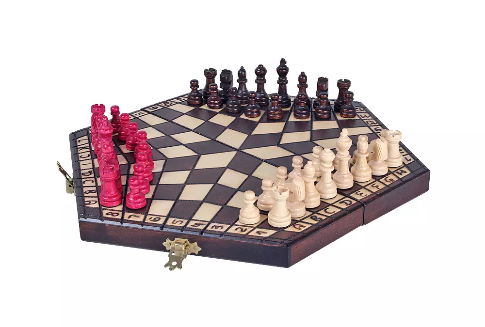 Szachy dla trójki graczy - małe (sześciokątna szachownica o boku 16 cm)