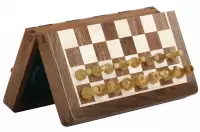 Szachy MAGNETYCZNE z intarsjowaną szachownicą 25 cm