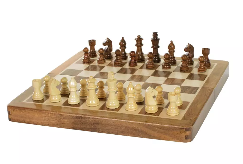 Szachy MAGNETYCZNE z intarsjowaną szachownicą 30 cm