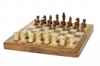 Szachy MAGNETYCZNE z intarsjowaną szachownicą 30 cm