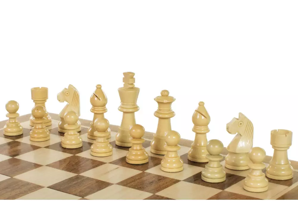 Szachy MAGNETYCZNE z intarsjowaną szachownicą 30 cm