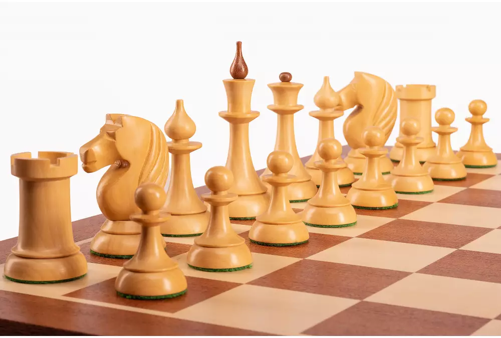 Figury szachowe Queen's Gambit 1957 akacja indyjska 3,75 cale