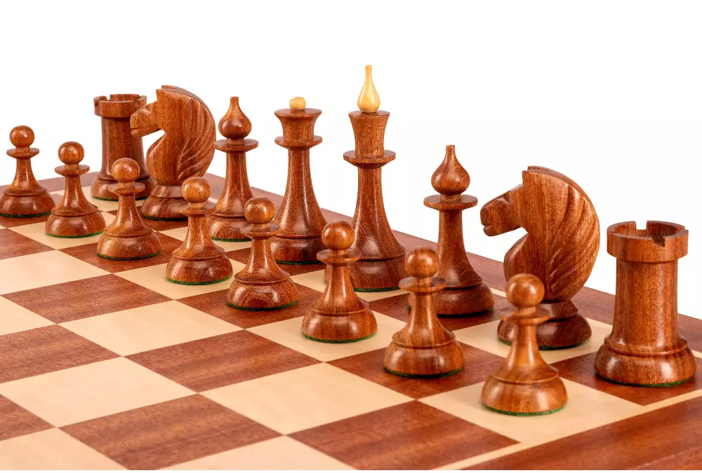 Figury szachowe Queen's Gambit 1957 akacja indyjska 3,75 cale