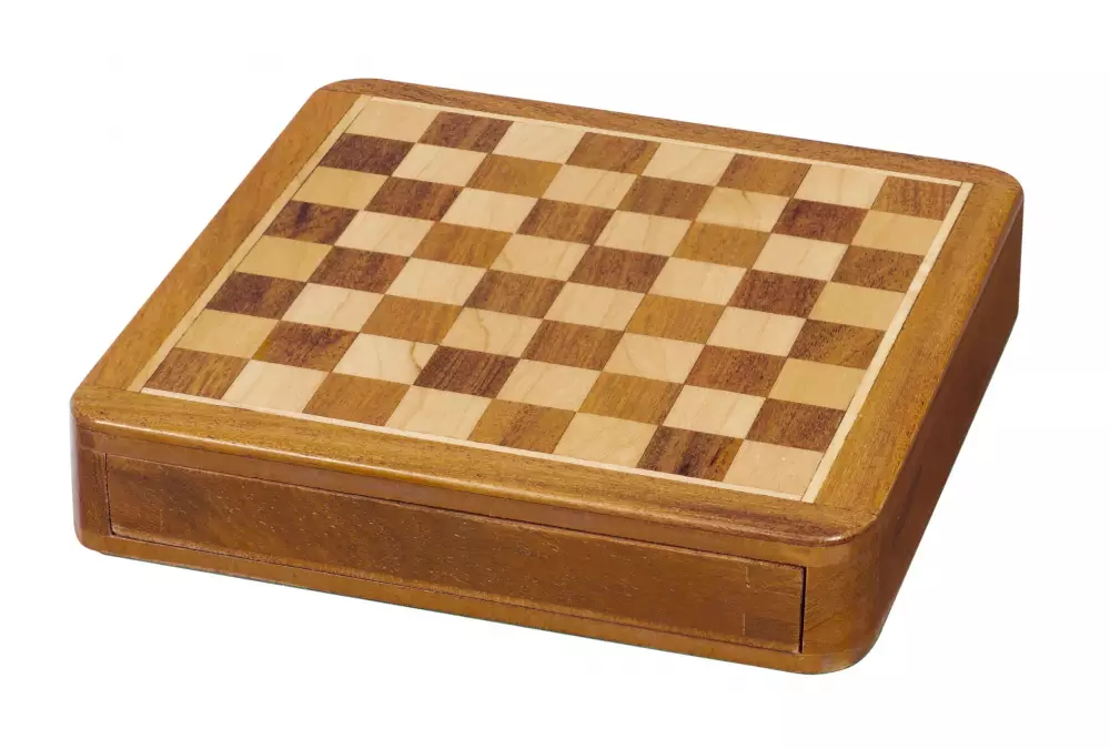 Szachy MAGNETYCZNE 18 cm z intarsjowaną szachownicą i szufladką na figury