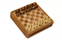 Szachy MAGNETYCZNE 18 cm z intarsjowaną szachownicą i szufladką na figury
