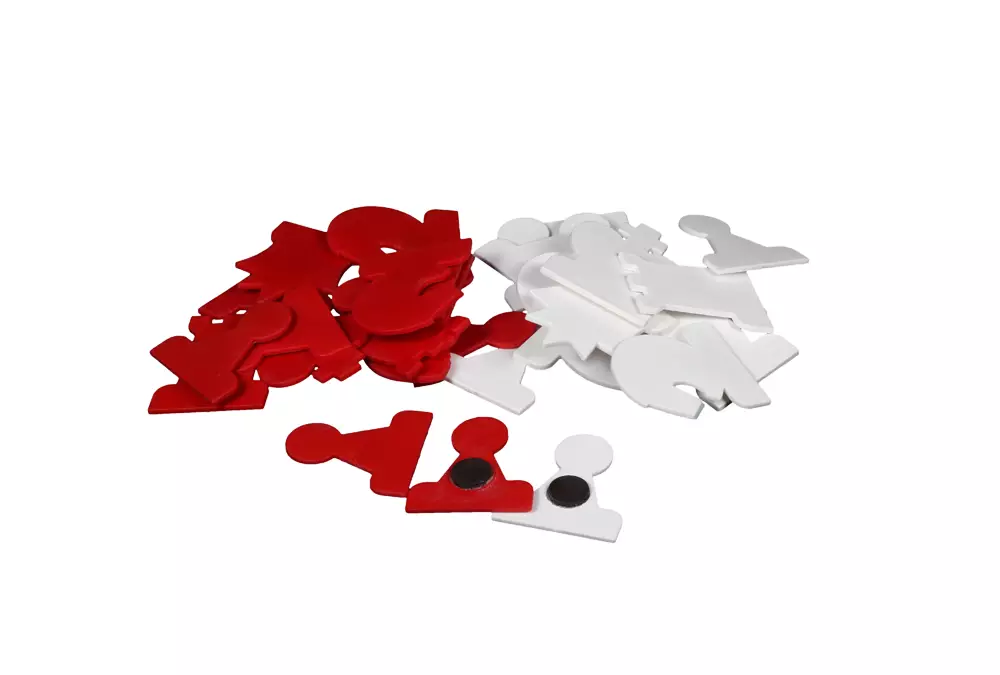 Figury magnetyczne do szachów demonstracyjnych, białe/czerwone (król 75 mm)