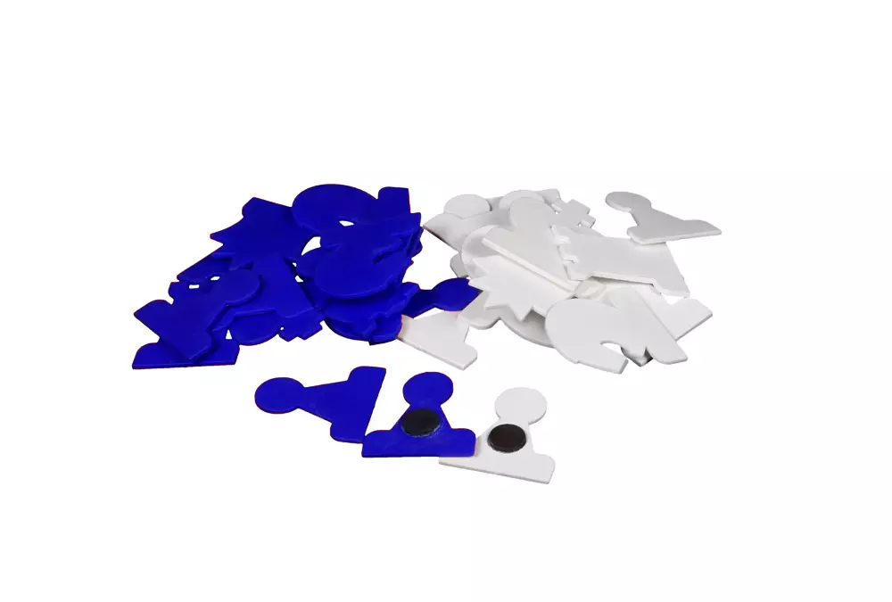 Figury magnetyczne do szachów demonstracyjnych, białe/niebieskie (król 75 mm)