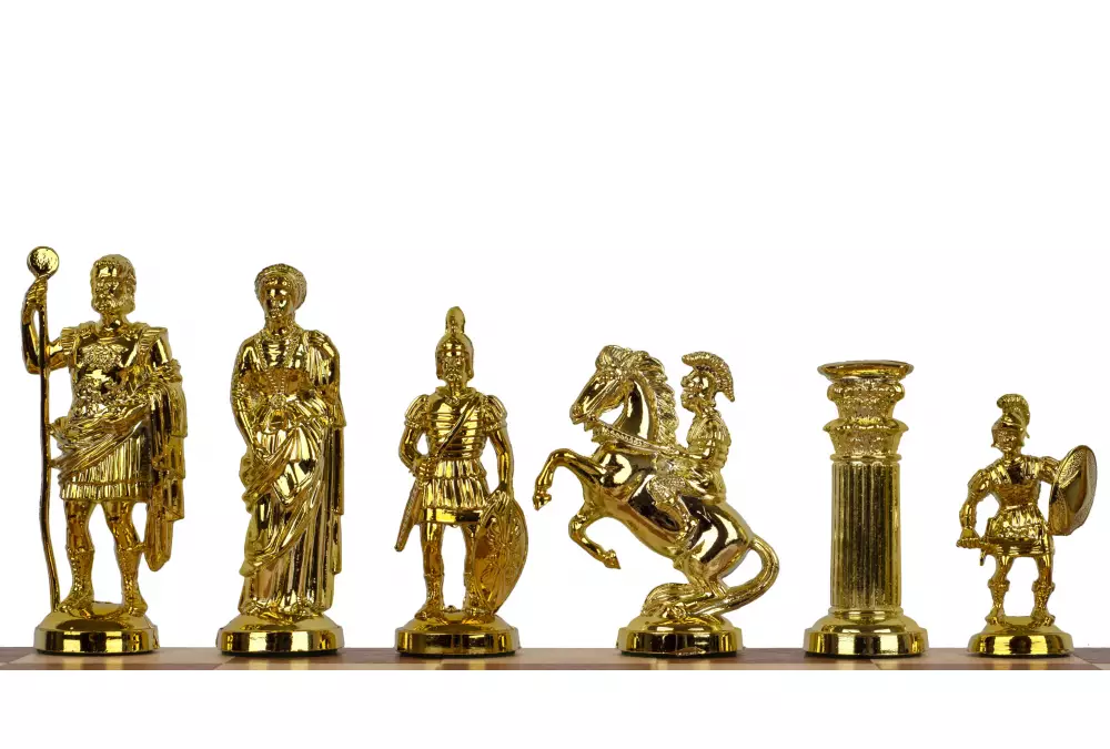 Metalizowane figury szachowe stylizowane na Cesarstwo Rzymskie, dociążane metalem (król 98 mm)