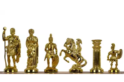 Metalizowane figury szachowe stylizowane na Cesarstwo Rzymskie, dociążane metalem (król 98 mm)