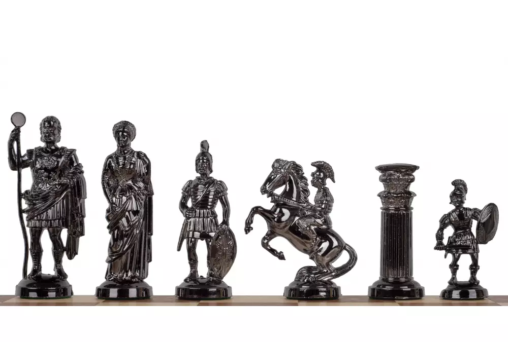 Metalizowane figury szachowe stylizowane na Cesarstwo Rzymskie, dociążane metalem (król 98 mm)
