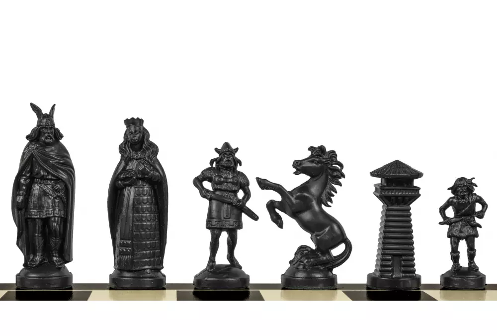 Figury szachowe stylizowane na Wikingów, kremowo-czarne (król 98 mm)