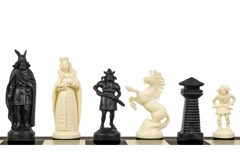Figury szachowe stylizowane na Wikingów, kremowo-czarne (król 98 mm)