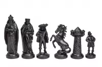 Figury szachowe stylizowane na Średniowiecze, kremowo-czarne (król 98 mm)