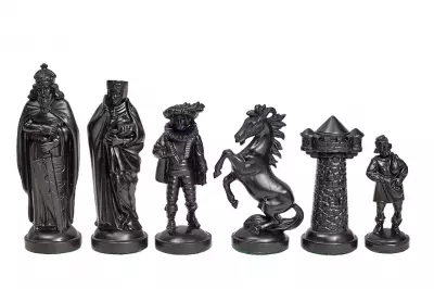 Figury szachowe stylizowane na Średniowiecze, kremowo-czarne (król 98 mm)