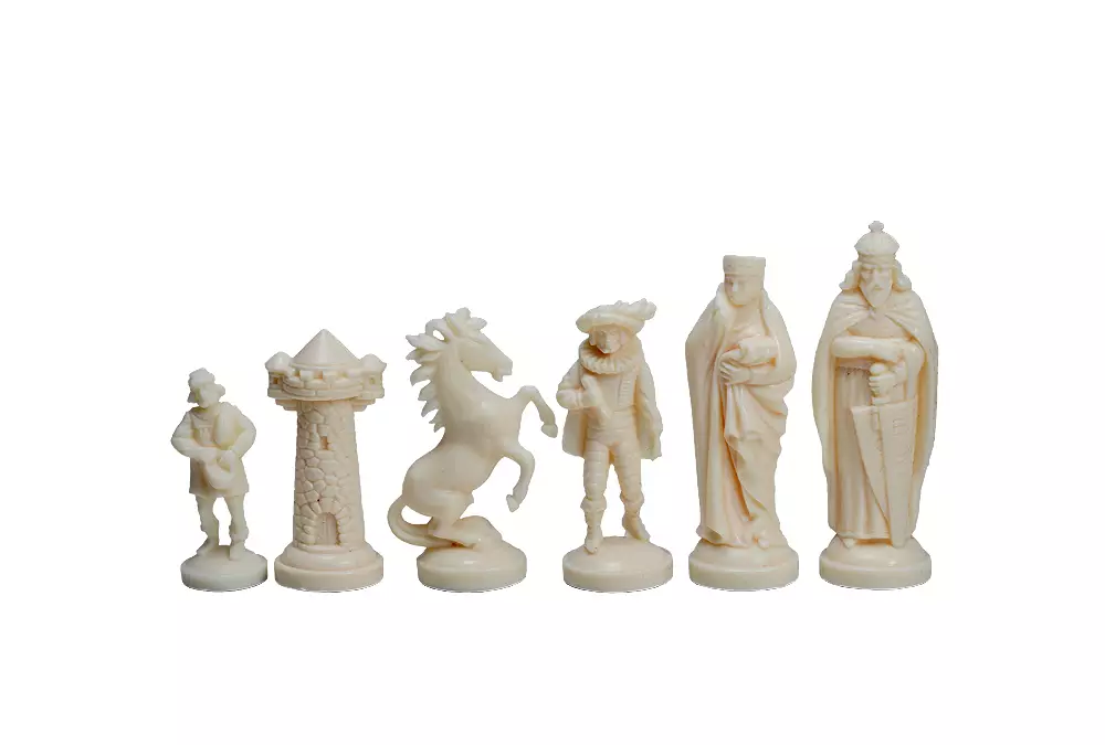Figury szachowe stylizowane na Średniowiecze, kremowo-czarne (król 98 mm)