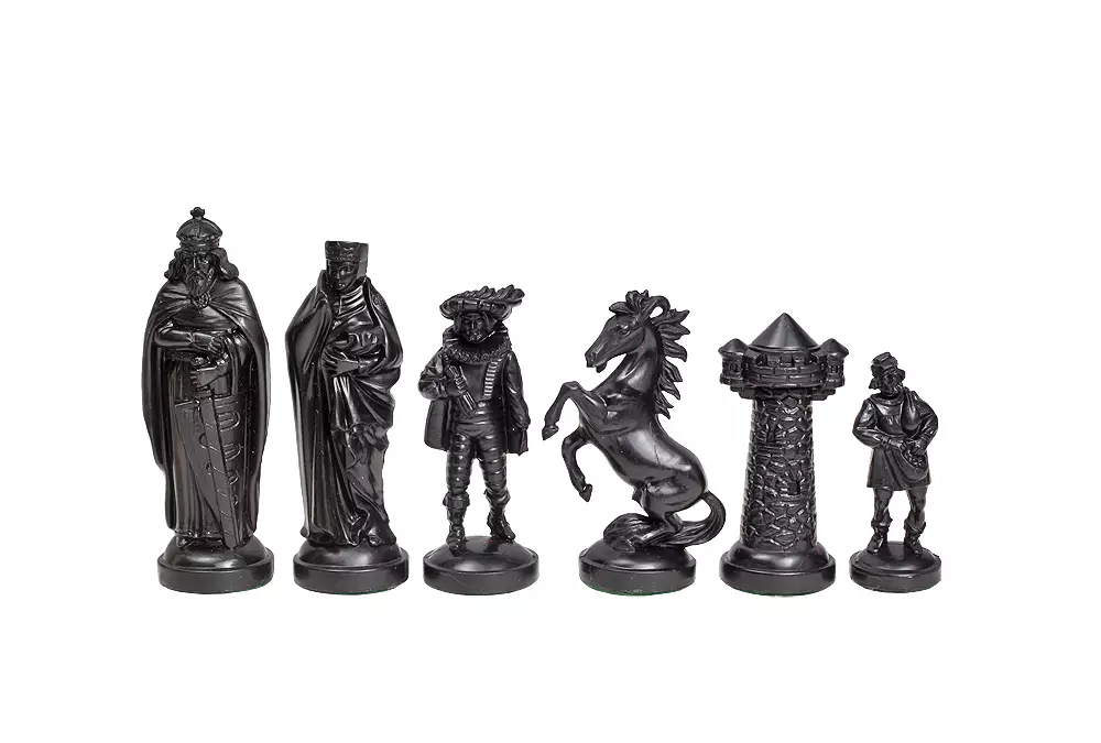 Figury szachowe stylizowane na Średniowiecze, kremowo-czarne (król 98 mm)