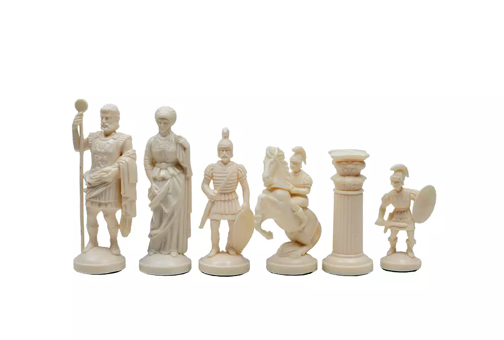 Figury szachowe stylizowane na Cesarstwo Rzymskie, kremowo-czarne (król 98 mm)