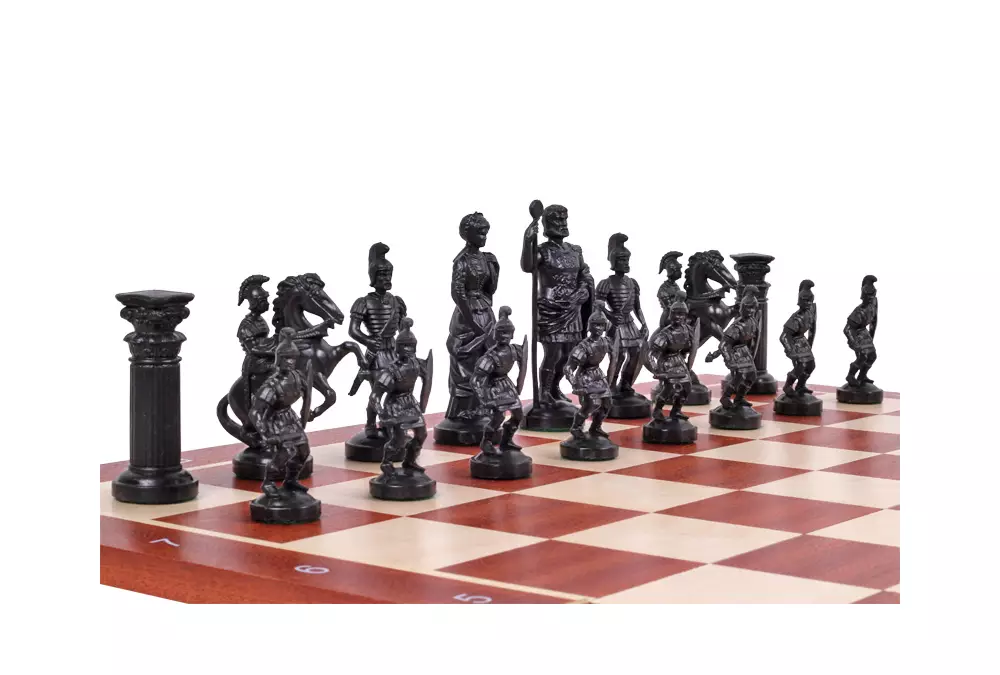 Figury szachowe stylizowane na Cesarstwo Rzymskie, czarno-złote (król 98 mm)