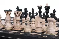 DUŻE SZACHY AMBASADOR BLACK (54x54cm) - drewniane szachy z wypalaną szachownicą