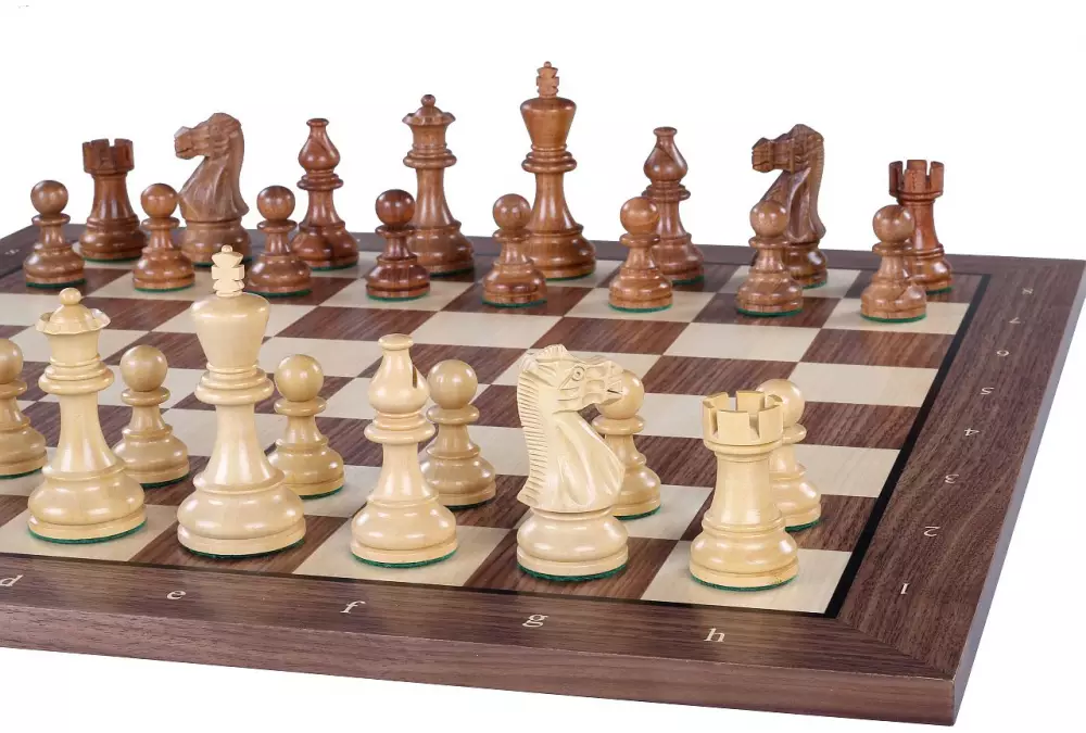 Deska szachowa nr 5 (z opisem) z czarną ramką orzech/klon (intarsja) - Ekskluzywna
