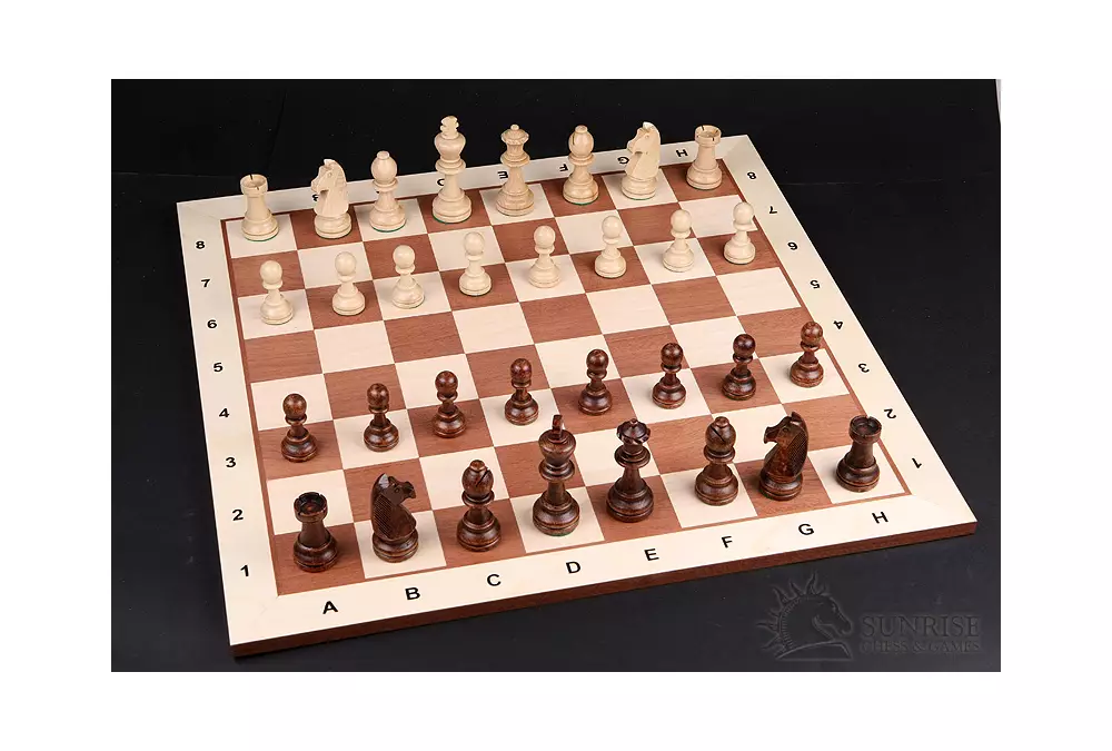Deska szachowa nr 5 (z opisem) jawor/mahoń (intarsja) - jasny brzeg