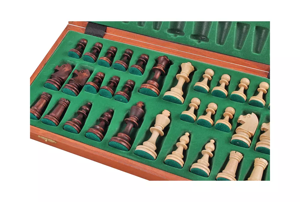 Szachy Turniejowe nr 4 Intarsjowane - piękny zestaw rzeźbionych szachów drewnianych - na prezent dla dziecka i dorosłego