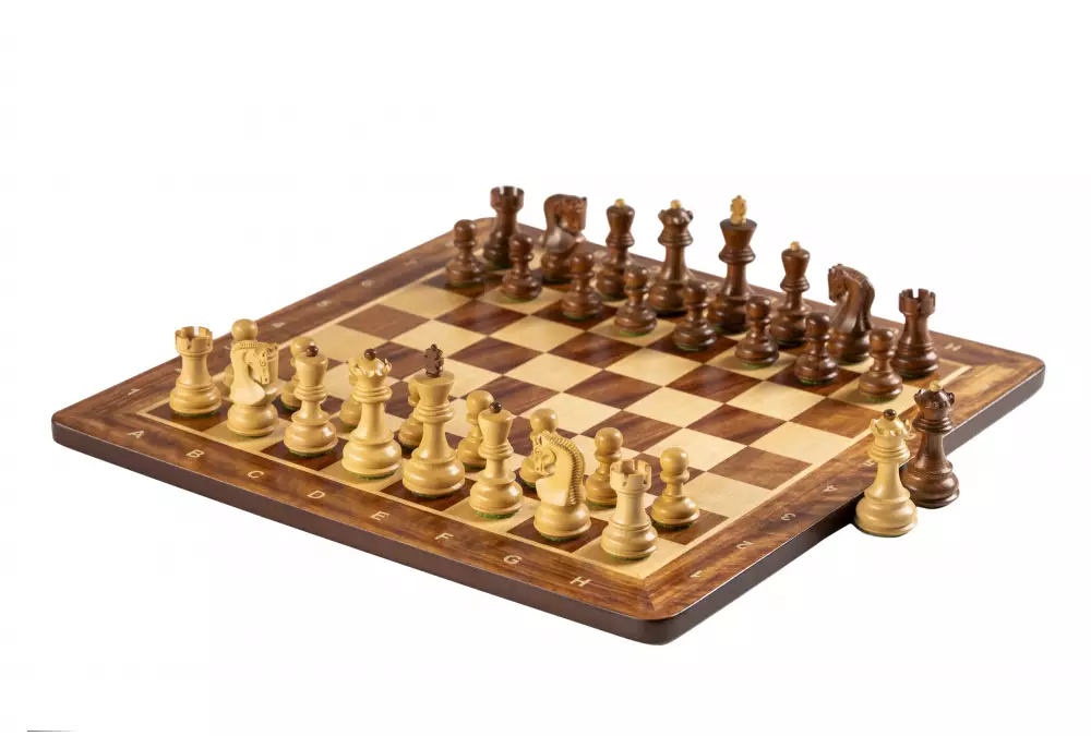 Deska szachowa nr 6 (z opisem) paduk/klon (intarsja) - okrągłe rogi