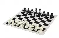 Szkolny zestaw szachowy Czarny - ciężki (figury plastikowe dociążane + szachownica zwijana)