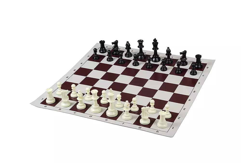 Szkolny zestaw szachowy Brązowy - ciężki (figury plastikowe dociążane + szachownica zwijana)