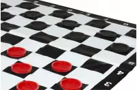 Mały zestaw do szachów i warcabów plenerowych / ogrodowych (król 20 cm) - figury + pionki do warcabów + szachownica